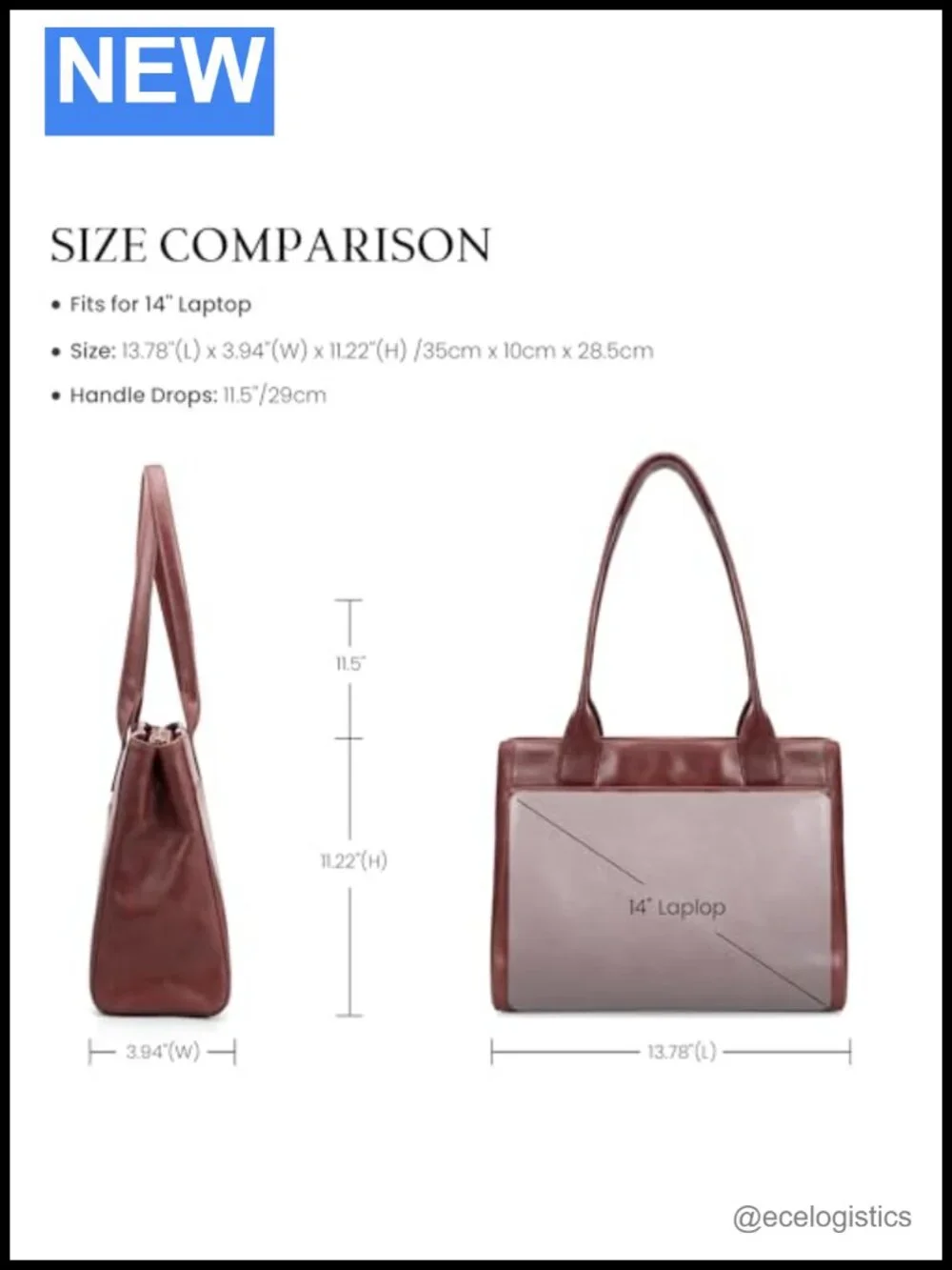 Genuine Leather Tote Bag for Women Small Work Purse with Zipper Compartments